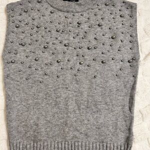 Gray Sleeveless Sweater with Beaded Design